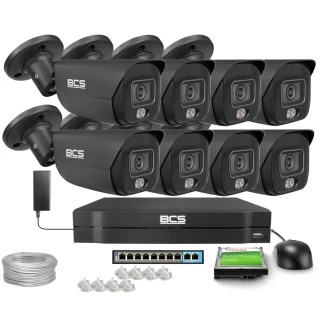 Zestawy do monitoringu IP 8x BCS-L-TIP28FCR5L5-Ai1-G 8Mpx, WhiteLight 50m, WDR120dB, NightColor